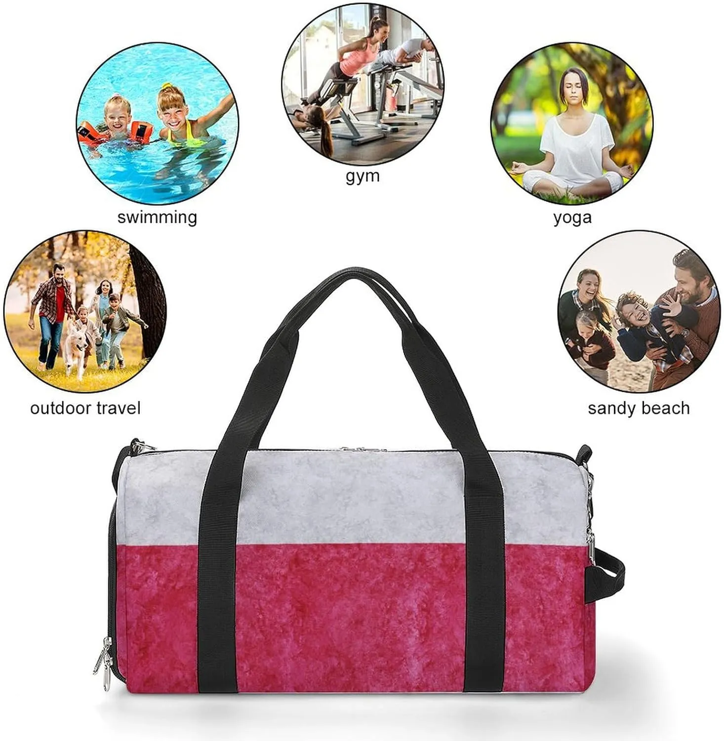 Travel Duffel Bag with Poland Flag Textured Shoe Compartment Waterproof Sports Gym
