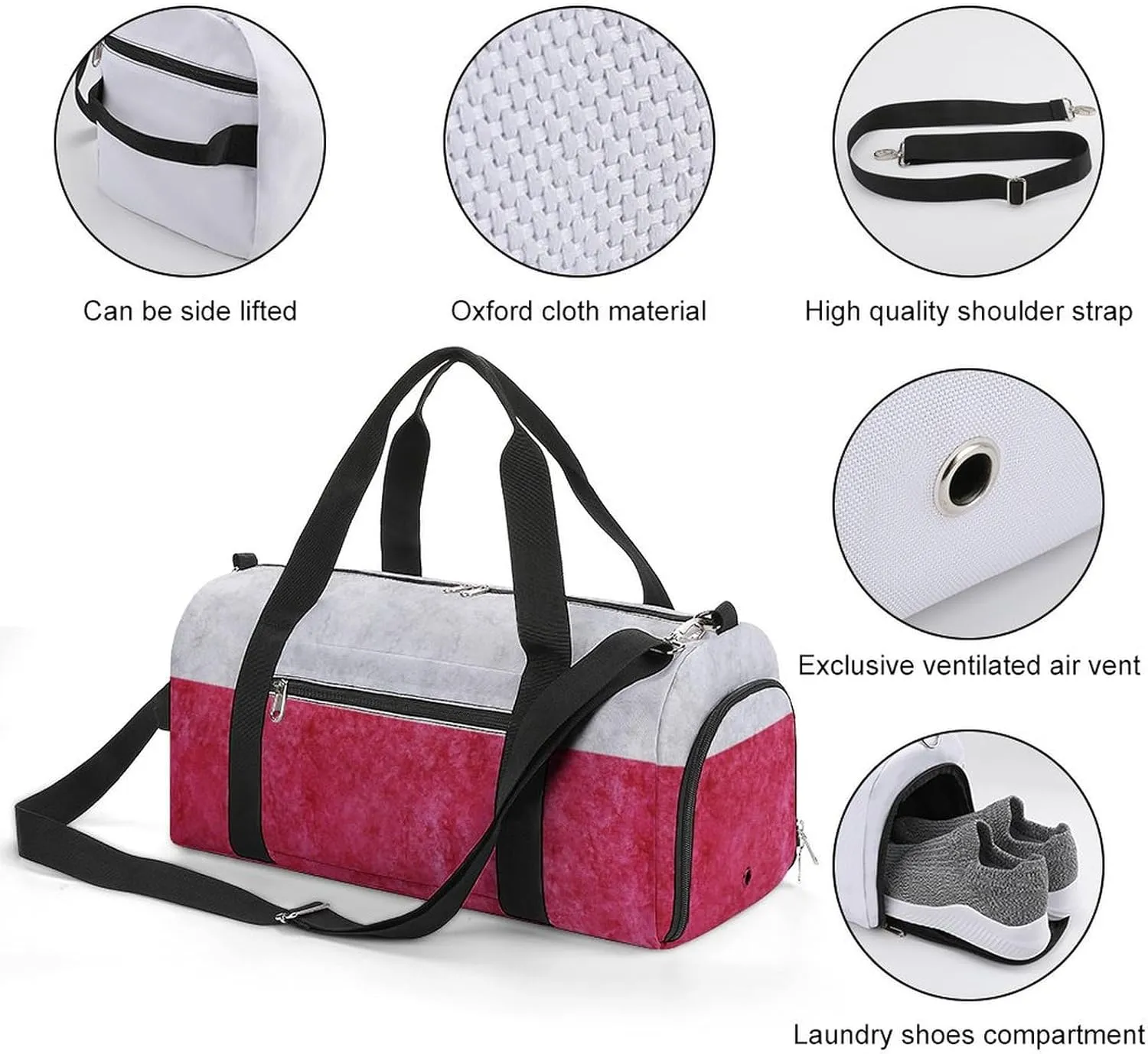 Travel Duffel Bag with Poland Flag Textured Shoe Compartment Waterproof Sports Gym