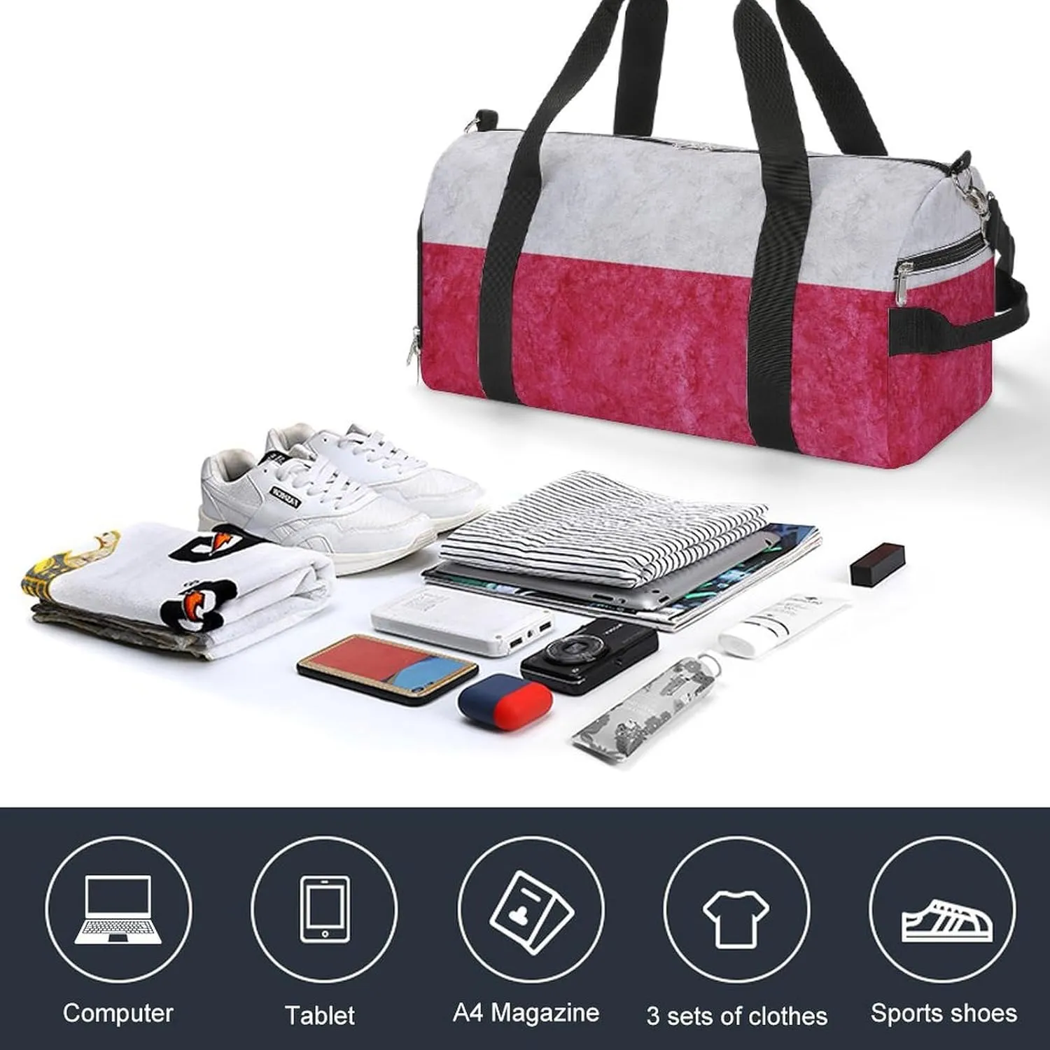 Travel Duffel Bag with Poland Flag Textured Shoe Compartment Waterproof Sports Gym