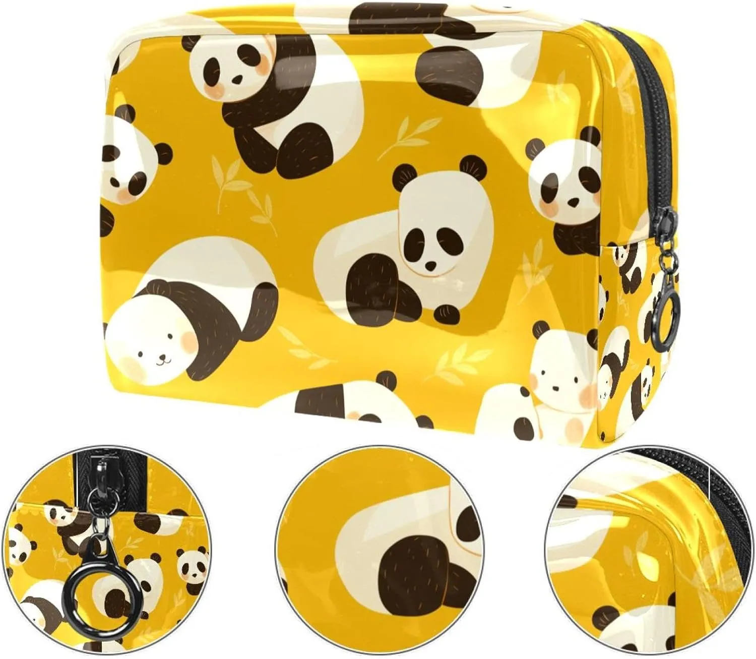 Travel Makeup Bag Cartoon Panda Yellow Cosmetic Bag Waterproof Brushes Storage Bag For Women Girls 7.3x3x5.1in