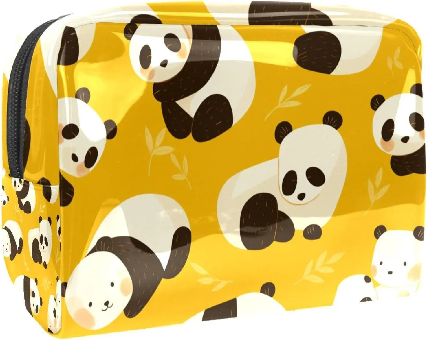 Travel Makeup Bag Cartoon Panda Yellow Cosmetic Bag Waterproof Brushes Storage Bag For Women Girls 7.3x3x5.1in