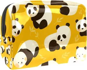 Travel Makeup Bag Cartoon Panda Yellow Cosmetic Bag Waterproof Brushes Storage Bag For Women Girls 7.3x3x5.1in