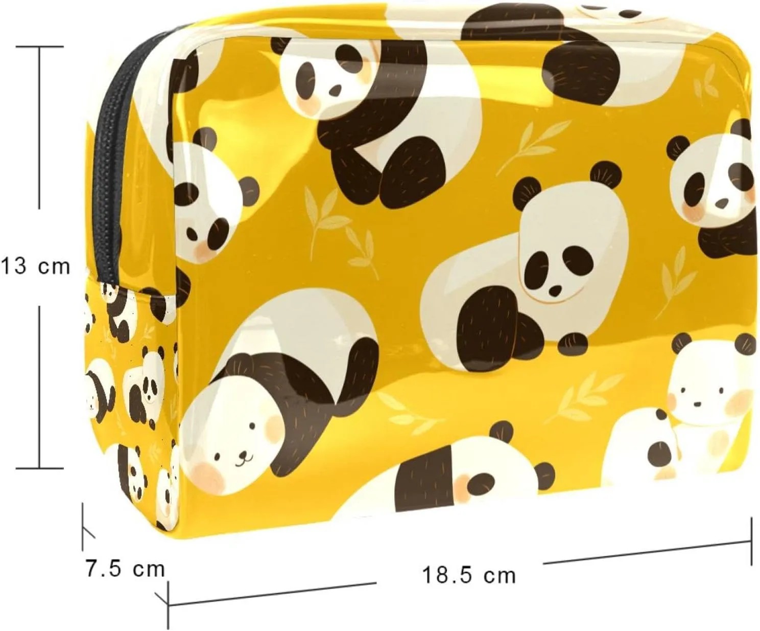 Travel Makeup Bag Cartoon Panda Yellow Cosmetic Bag Waterproof Brushes Storage Bag For Women Girls 7.3x3x5.1in
