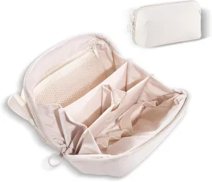 Travel Makeup Bag Cloth Medium Cosmetic Case Lightweight for Women Double Zipper Wide Open Cosmetic Organizer with Compartments
