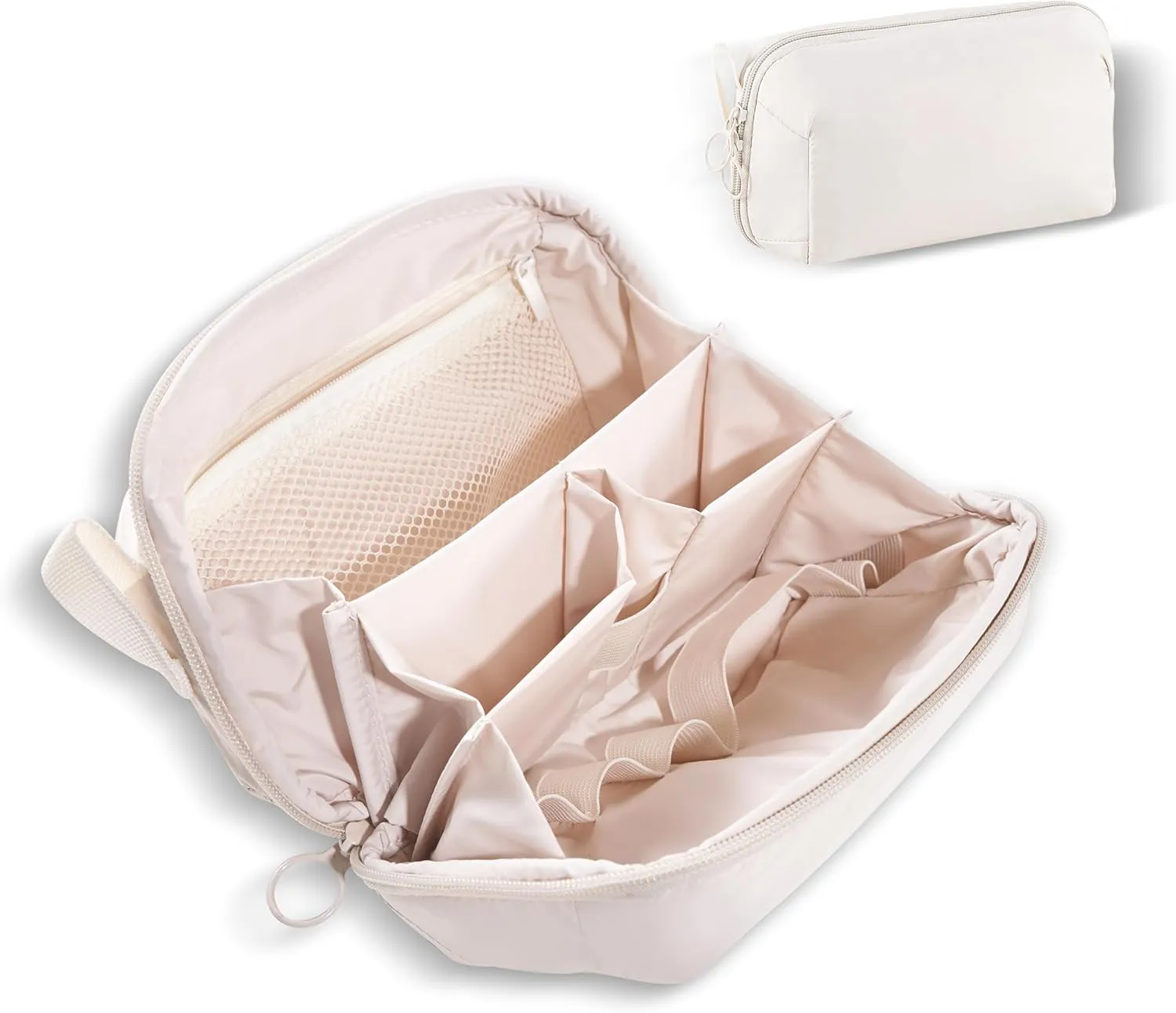 Travel Makeup Bag Cloth Medium Cosmetic Case Lightweight for Women Double Zipper Wide Open Cosmetic Organizer with Compartments
