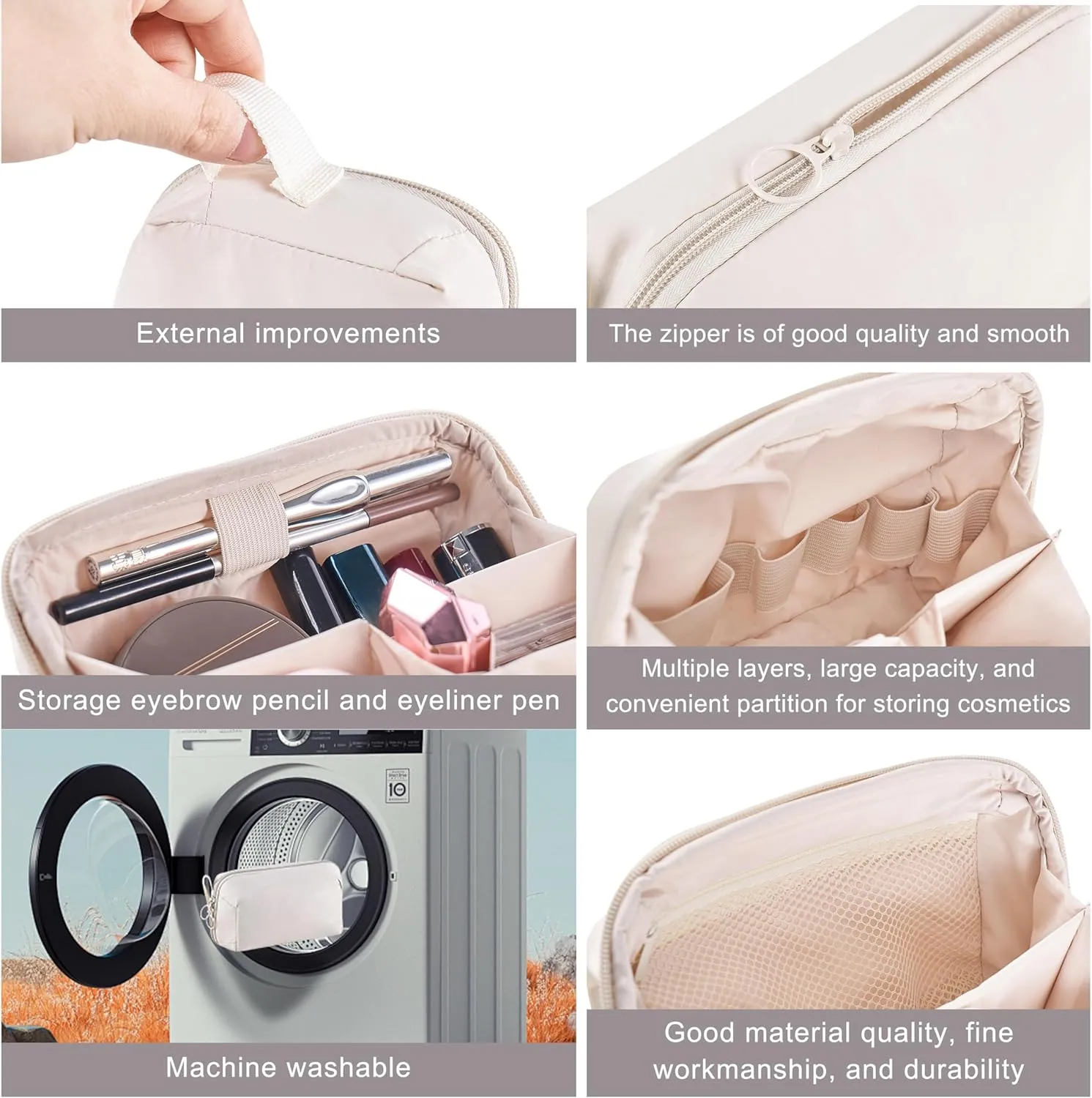 Travel Makeup Bag Cloth Medium Cosmetic Case Lightweight for Women Double Zipper Wide Open Cosmetic Organizer with Compartments