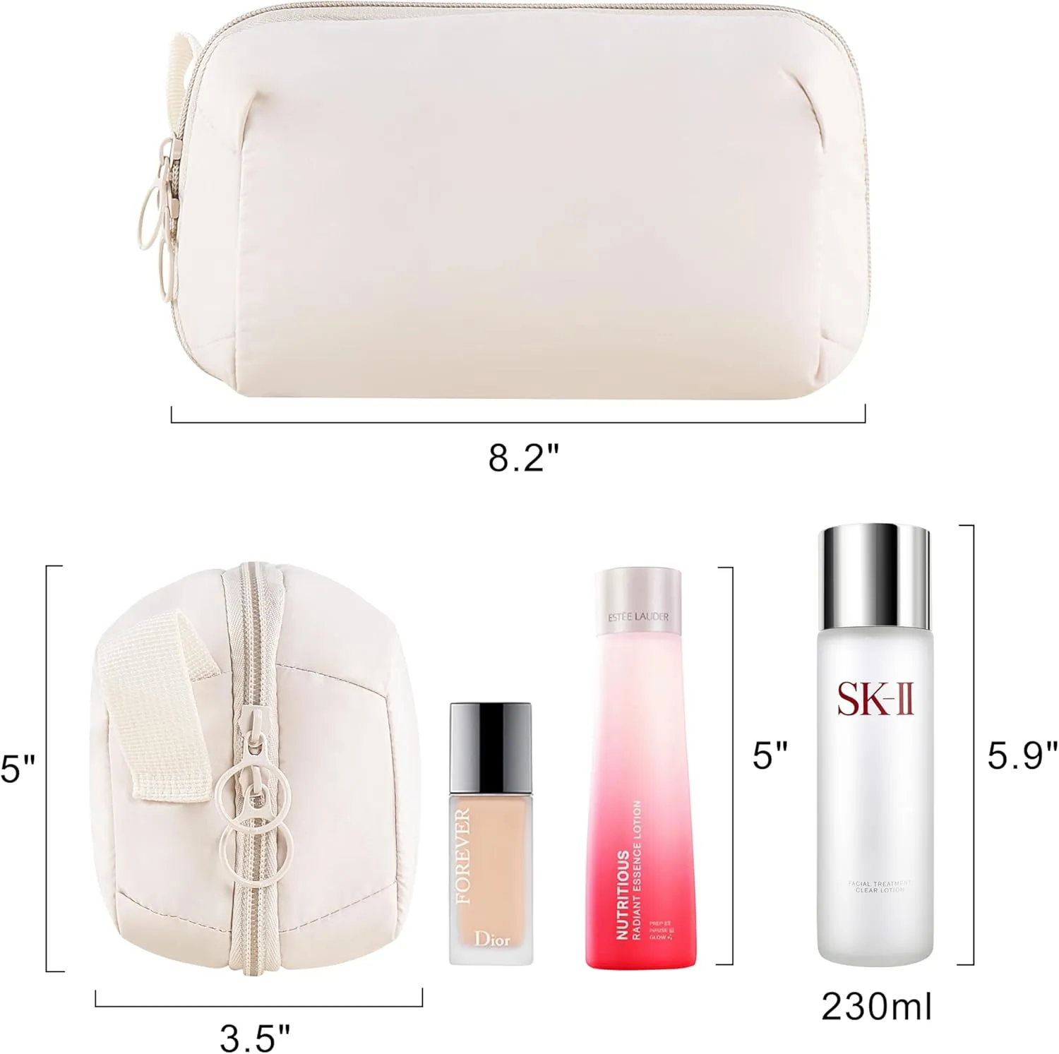 Travel Makeup Bag Cloth Medium Cosmetic Case Lightweight for Women Double Zipper Wide Open Cosmetic Organizer with Compartments