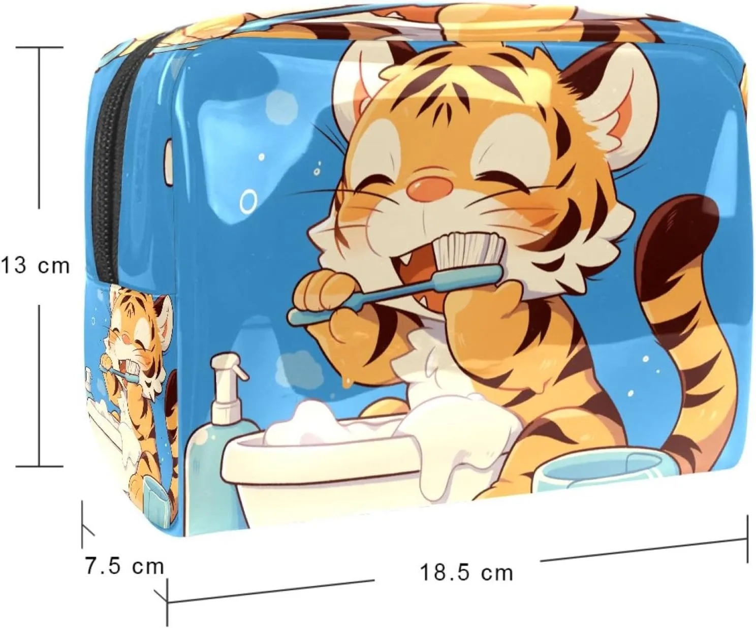 Travel Makeup Bag Lion Brushing Teeth Cosmetic Bag Waterproof Brushes Storage Bag For Women Girls 7.3x3x5.1in