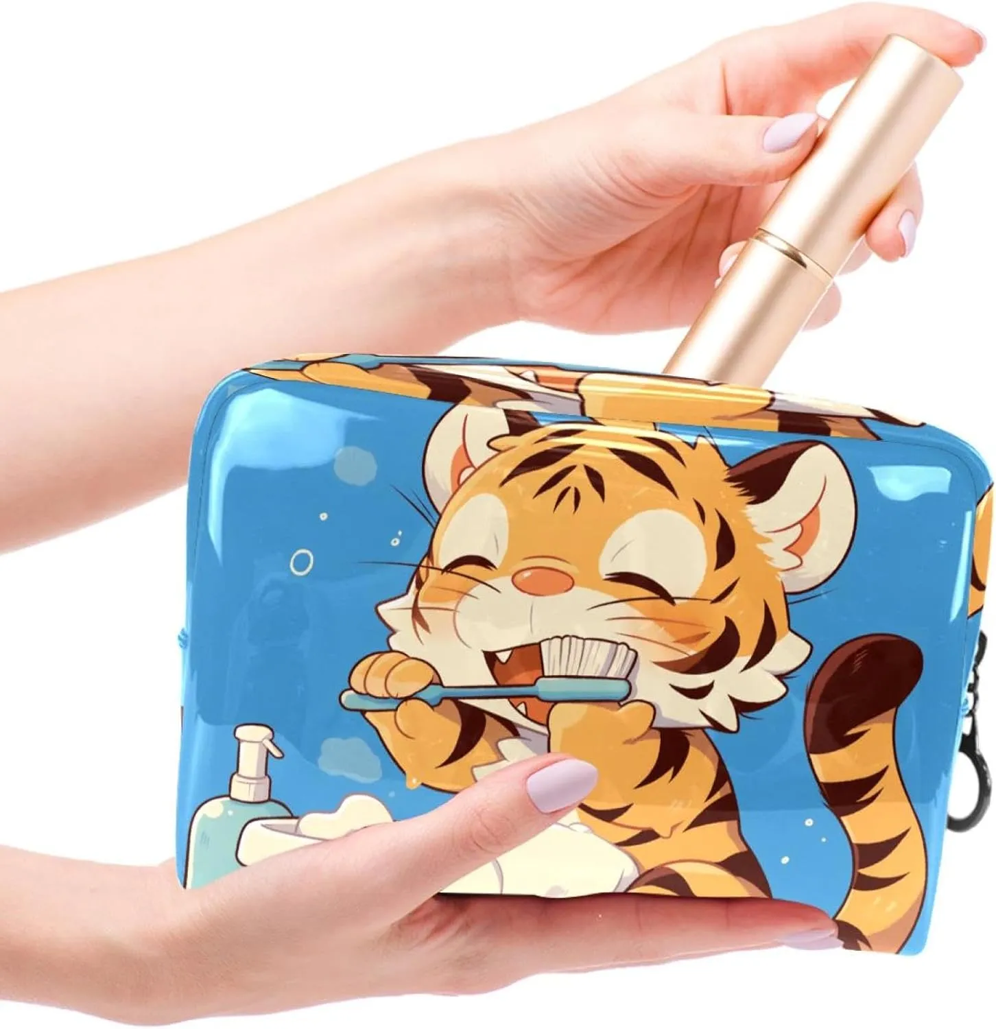 Travel Makeup Bag Lion Brushing Teeth Cosmetic Bag Waterproof Brushes Storage Bag For Women Girls 7.3x3x5.1in