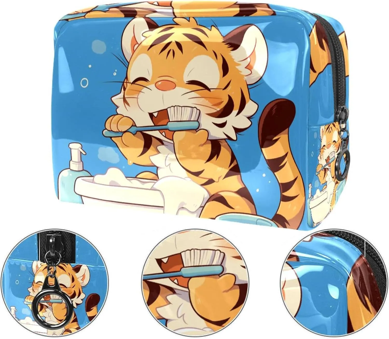 Travel Makeup Bag Lion Brushing Teeth Cosmetic Bag Waterproof Brushes Storage Bag For Women Girls 7.3x3x5.1in