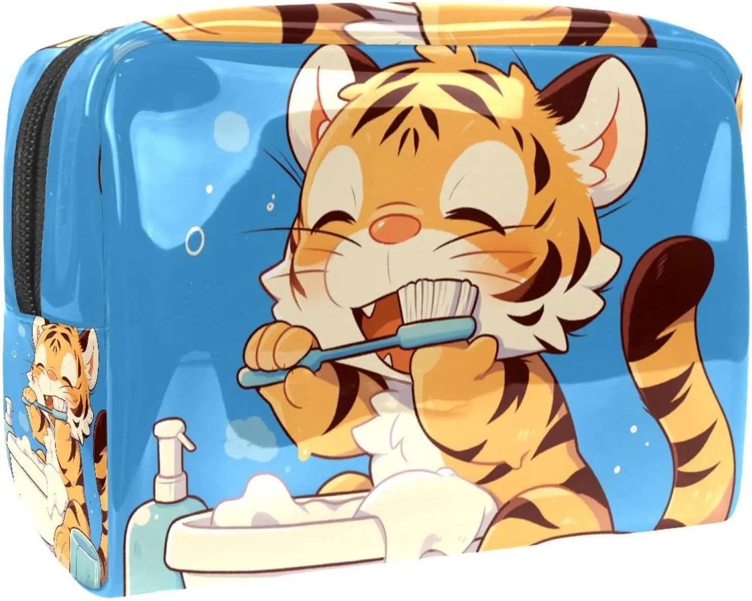 Travel Makeup Bag Lion Brushing Teeth Cosmetic Bag Waterproof Brushes Storage Bag For Women Girls 7.3x3x5.1in