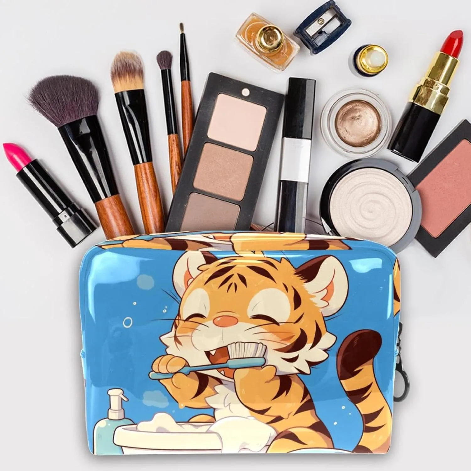 Travel Makeup Bag Lion Brushing Teeth Cosmetic Bag Waterproof Brushes Storage Bag For Women Girls 7.3x3x5.1in