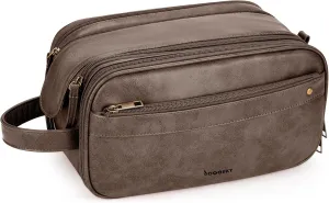 Travel Toiletry Bag for Men, Large Hanging Toiletries Organizer Bags for Women, Cruise Ship Essentials, Water-resistant Shaving Case, PU Leather Makeup Accessories Cosmetic Dopp Kit, Dark Brown