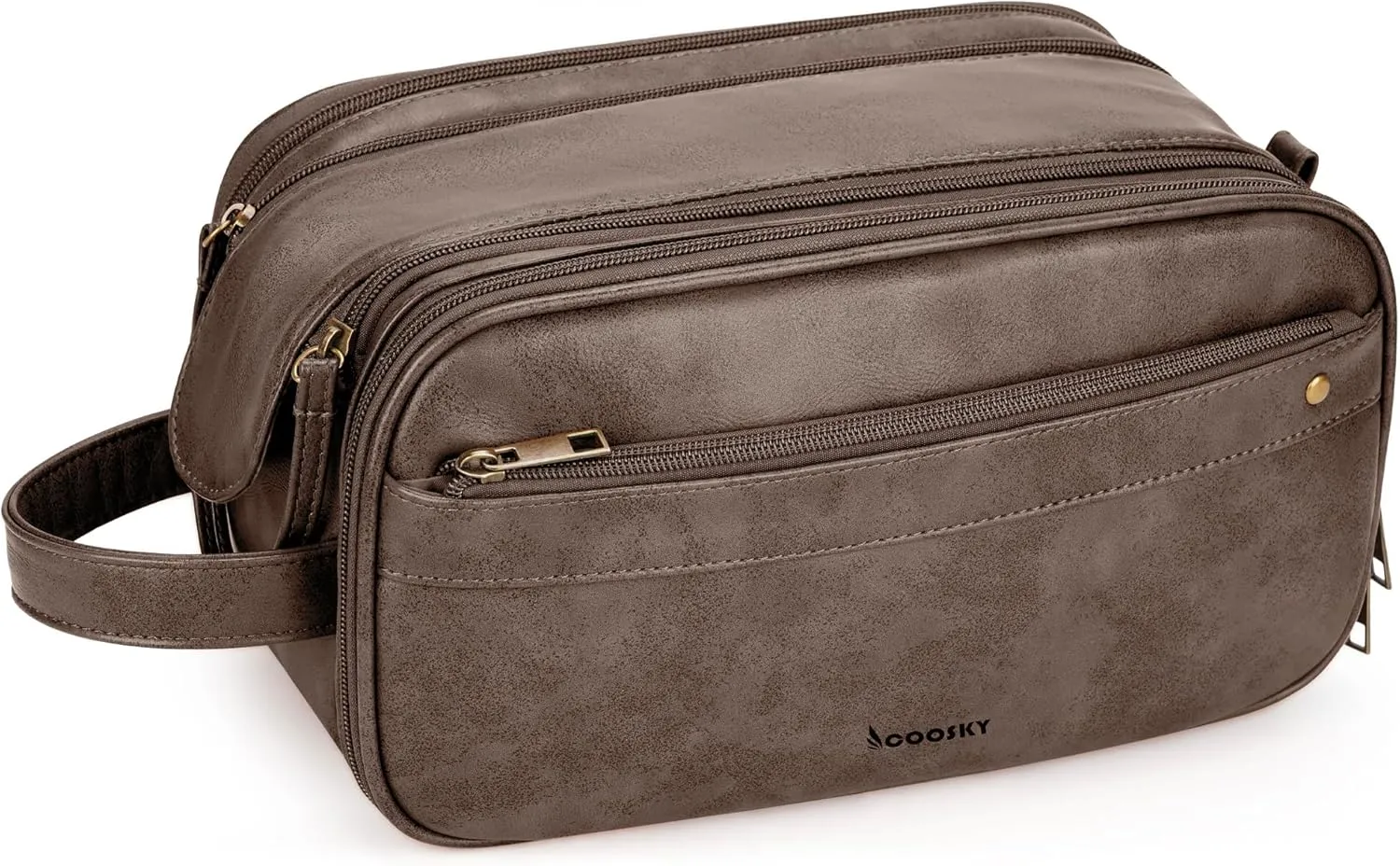 Travel Toiletry Bag for Men, Large Hanging Toiletries Organizer Bags for Women, Cruise Ship Essentials, Water-resistant Shaving Case, PU Leather Makeup Accessories Cosmetic Dopp Kit, Dark Brown
