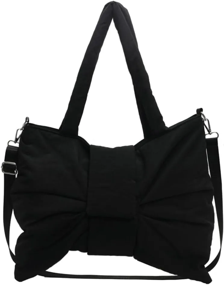 Trendy Bow-tie Shoulder Bag for Women Fashionable Purse Adjustable Hobo Crossbody Bag Nylon Adjustable Shopping Handbag