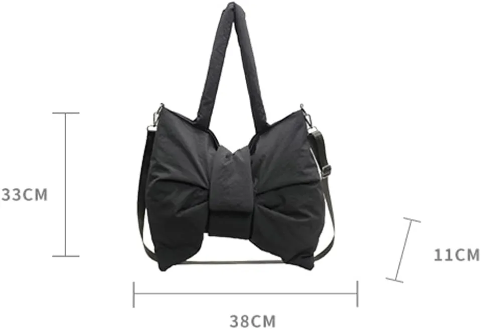 Trendy Bow-tie Shoulder Bag for Women Fashionable Purse Adjustable Hobo Crossbody Bag Nylon Adjustable Shopping Handbag