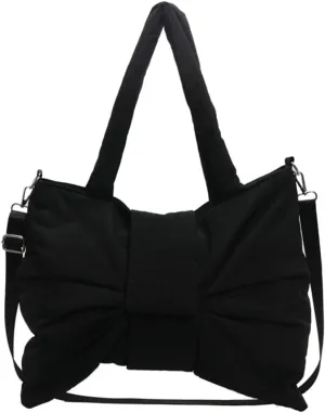 Trendy Bow-tie Shoulder Bag for Women Fashionable Purse Adjustable Hobo Crossbody Bag Nylon Adjustable Shopping Handbag