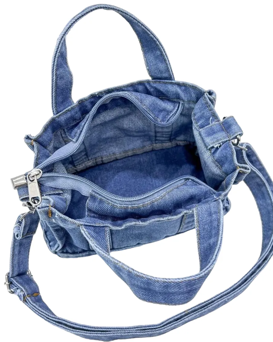 Trendy Mini Denim Crossbody Shoulder Mushroom Bag