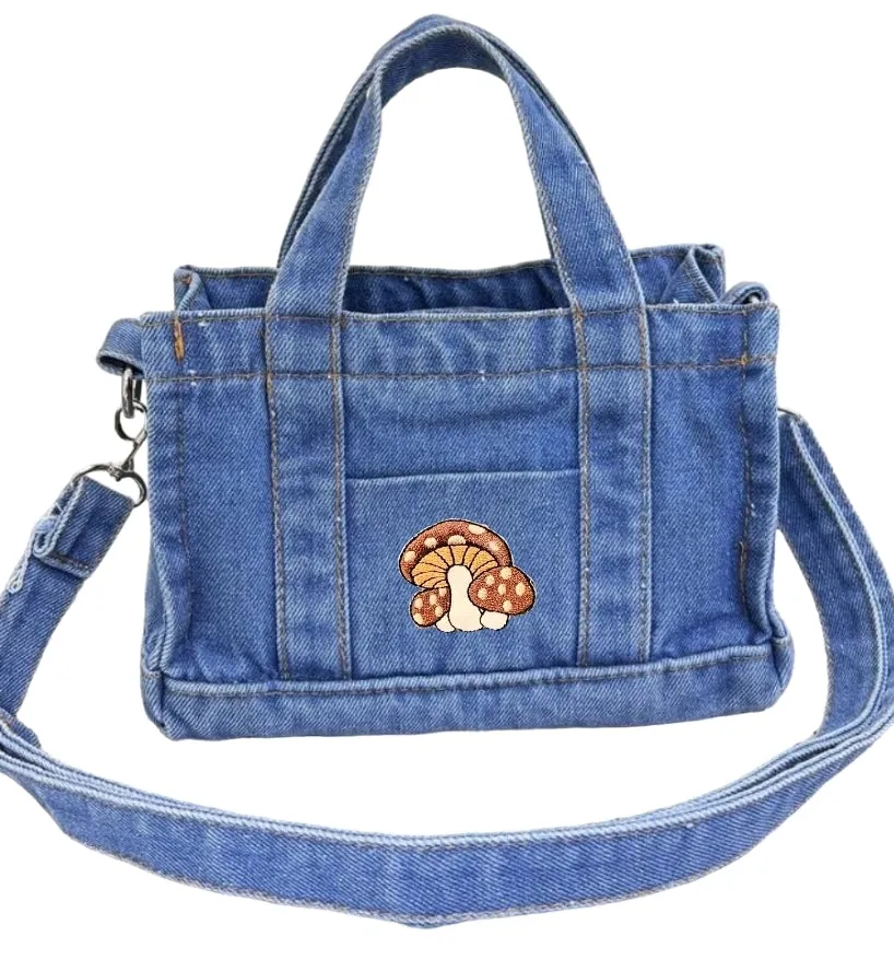 Trendy Mini Denim Crossbody Shoulder Mushroom Bag