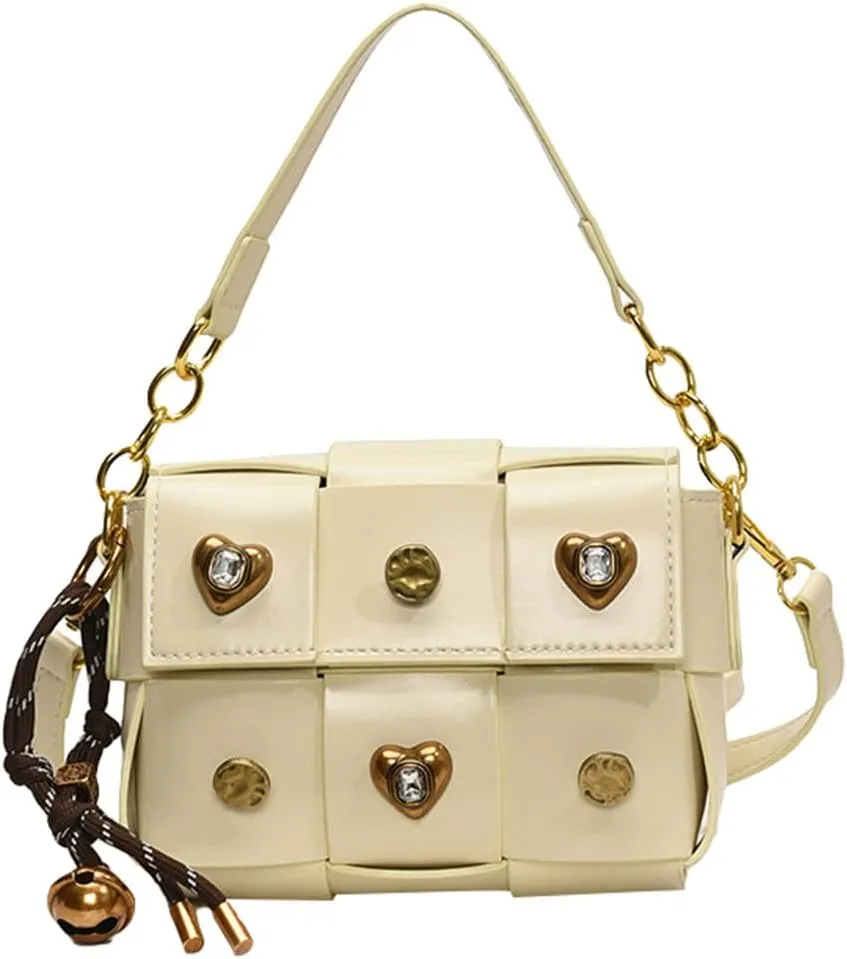 Trendy Rivet Crossbody Bag Small Patchwork Shoulder Purse PU Leather Tote Handbag Dating Travel Work