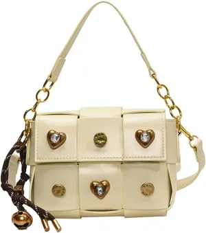 Trendy Rivet Crossbody Bag Small Patchwork Shoulder Purse PU Leather Tote Handbag Dating Travel Work
