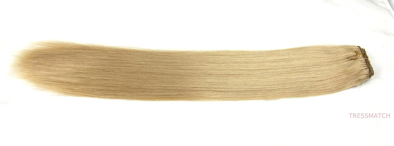 TRESSMATCH16”-18" Remy Human Hair Clip in Extensions Thick to Ends Wheat/Natural/Medium Blonde (#16) 9 Pieces Full Head Volume Set [4.4oz/122g] …