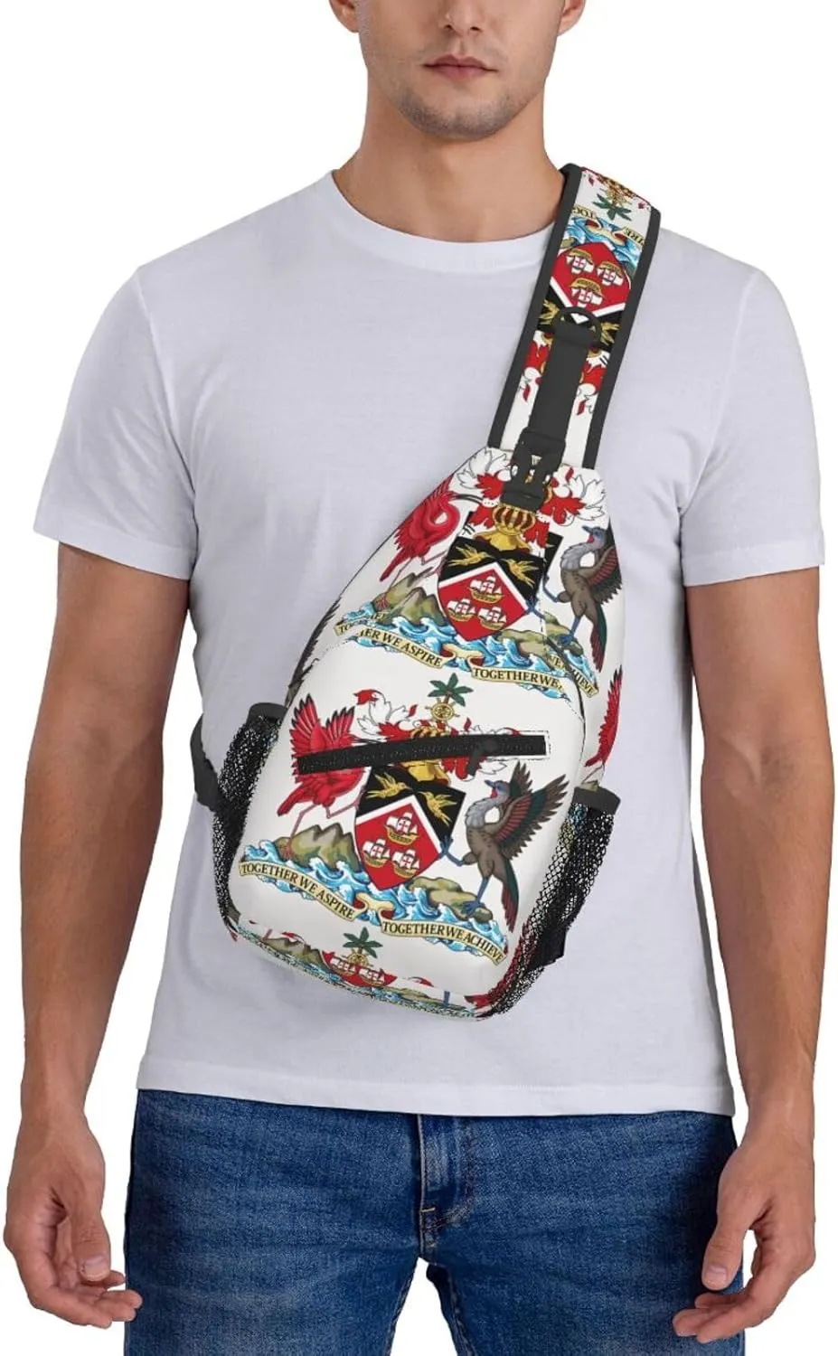 Trinidad and Tobago Coat of Arms Crossbody Bag Cross Chest Bag Adjustable Sling Backpack Sports Gym Shoulder Bags Travel Cycling Daypack Diagonally Casual Rucksack