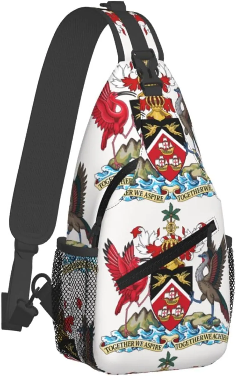 Trinidad and Tobago Coat of Arms Crossbody Bag Cross Chest Bag Adjustable Sling Backpack Sports Gym Shoulder Bags Travel Cycling Daypack Diagonally Casual Rucksack