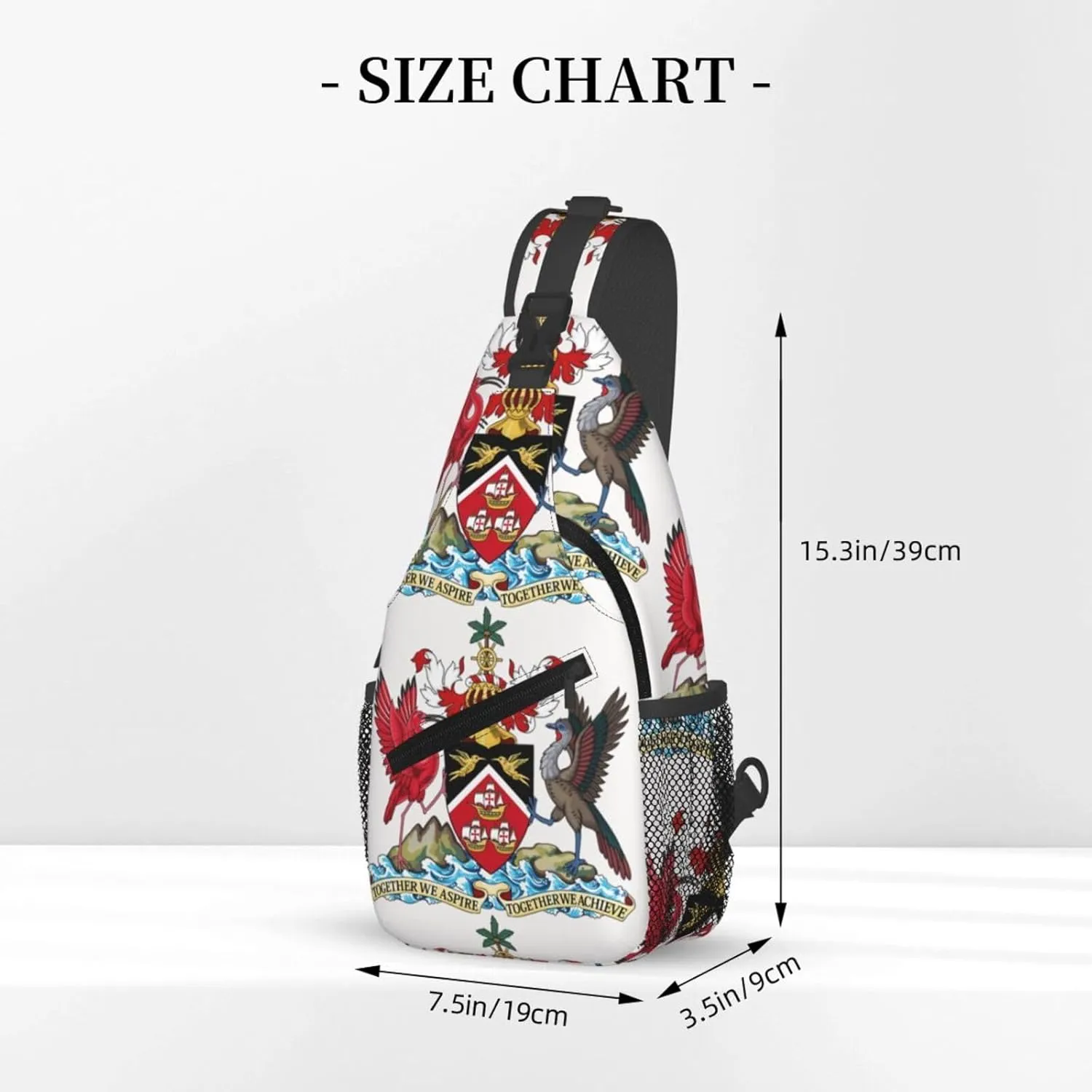 Trinidad and Tobago Coat of Arms Crossbody Bag Cross Chest Bag Adjustable Sling Backpack Sports Gym Shoulder Bags Travel Cycling Daypack Diagonally Casual Rucksack
