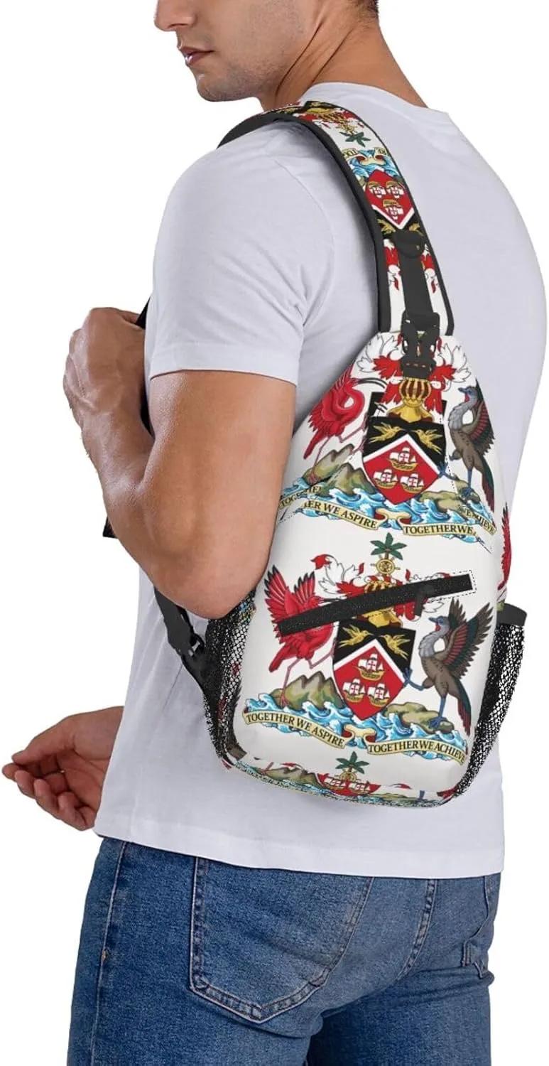 Trinidad and Tobago Coat of Arms Crossbody Bag Cross Chest Bag Adjustable Sling Backpack Sports Gym Shoulder Bags Travel Cycling Daypack Diagonally Casual Rucksack