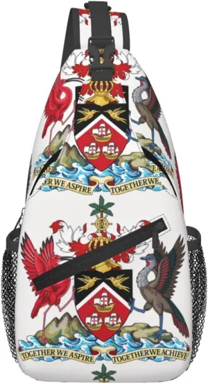 Trinidad and Tobago Coat of Arms Crossbody Bag Cross Chest Bag Adjustable Sling Backpack Sports Gym Shoulder Bags Travel Cycling Daypack Diagonally Casual Rucksack