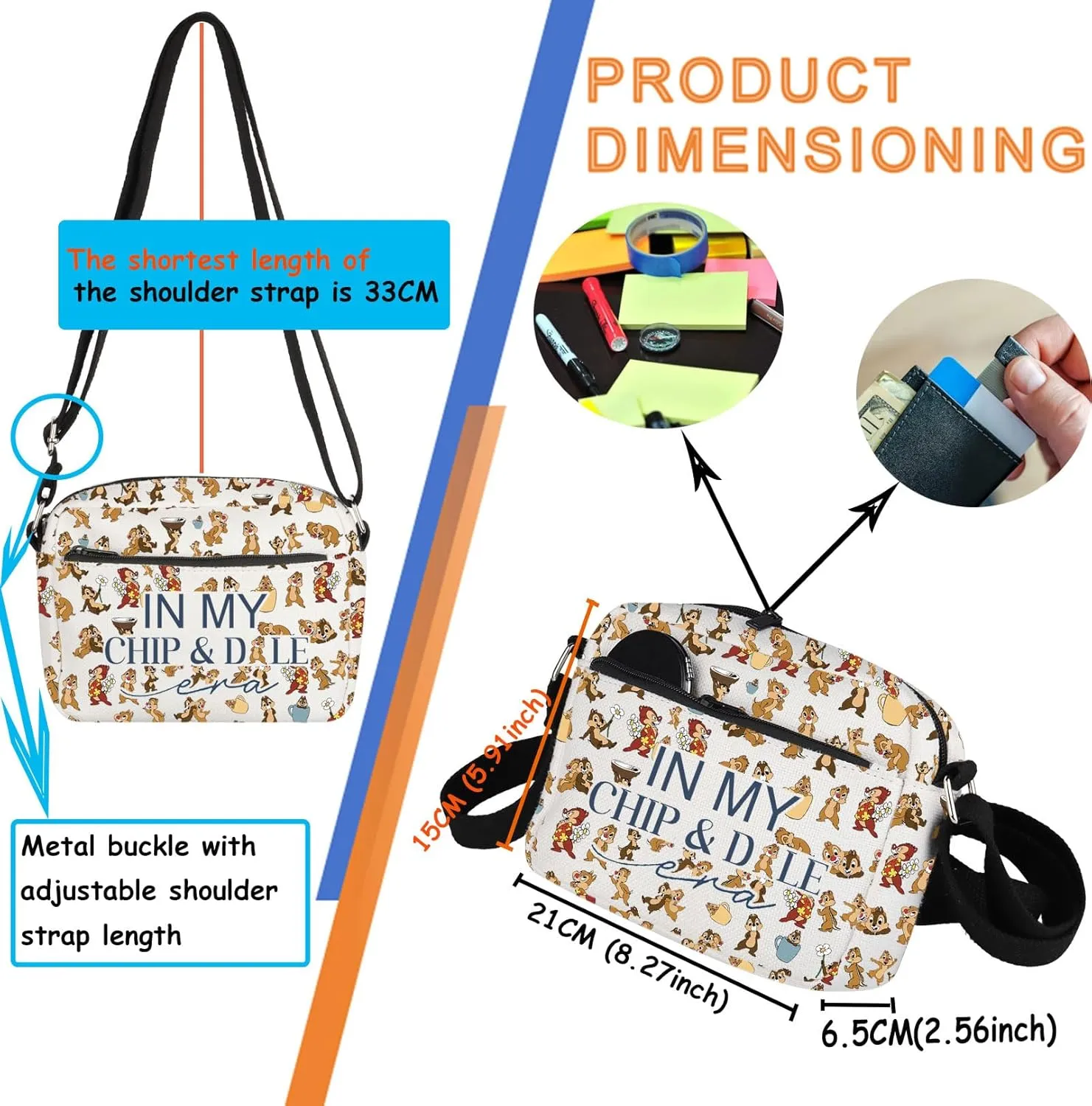 TSOTMO Catoon Characters Merch Crossbody Bag for WDW Mouse Gift Squirrel Gift