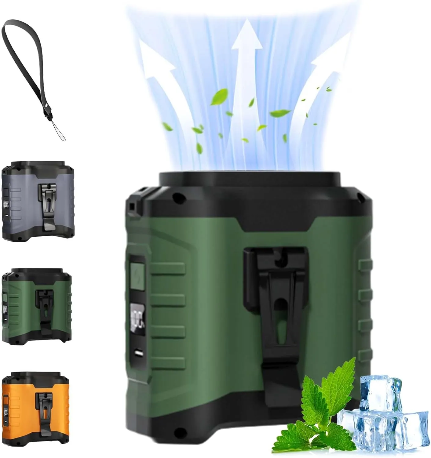 Turbo Track Fan, TurbotrackFan, 10000mAh Rechargeable Portable Waist Fans, Wearable Personal Clip on Belt Fans, 5 Speed, Led Power Display for Outdoor, Camping, Travel, Hiking, Work (Green)