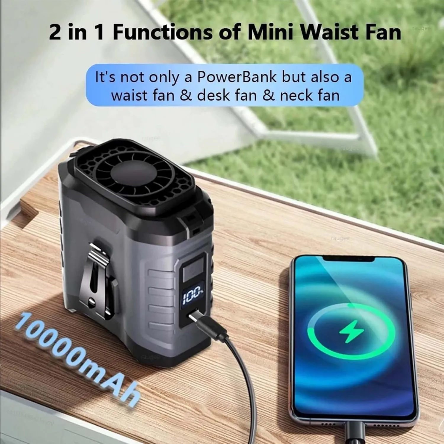 Turbo Track Fan, TurbotrackFan, 10000mAh Rechargeable Portable Waist Fans, Wearable Personal Clip on Belt Fans, 5 Speed, Led Power Display for Outdoor, Camping, Travel, Hiking, Work (Green)