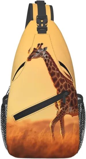 Two Giraffe Running on The Barren print Crossbody bag, outdoor bag, casual bag, fashionable travel accessories fit everyone