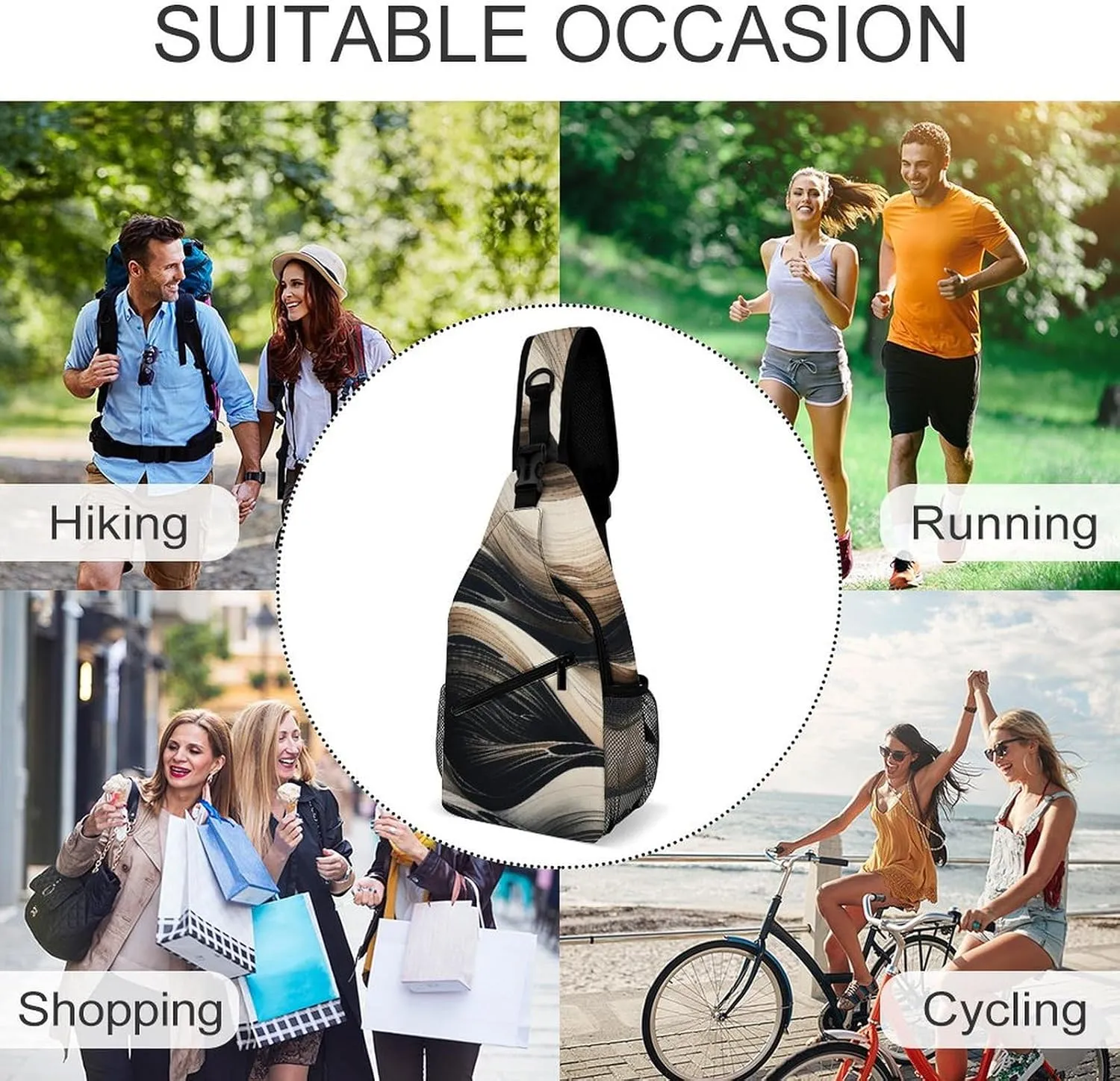 Two Wavy Lines Sling Backpack Crossbody Sling Bag Chest Bag Daypack Fanny Pack Cross Body Bag for Outdoors