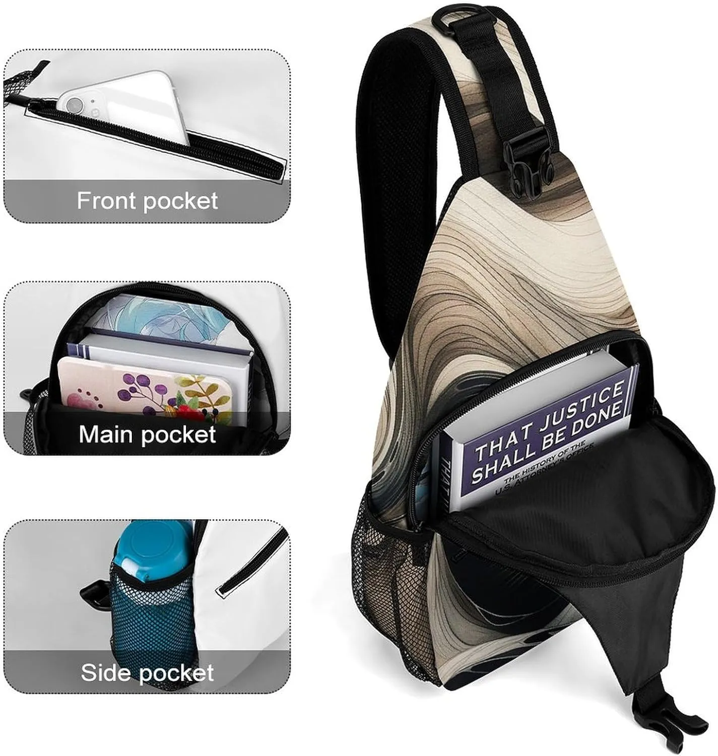 Two Wavy Lines Sling Backpack Crossbody Sling Bag Chest Bag Daypack Fanny Pack Cross Body Bag for Outdoors
