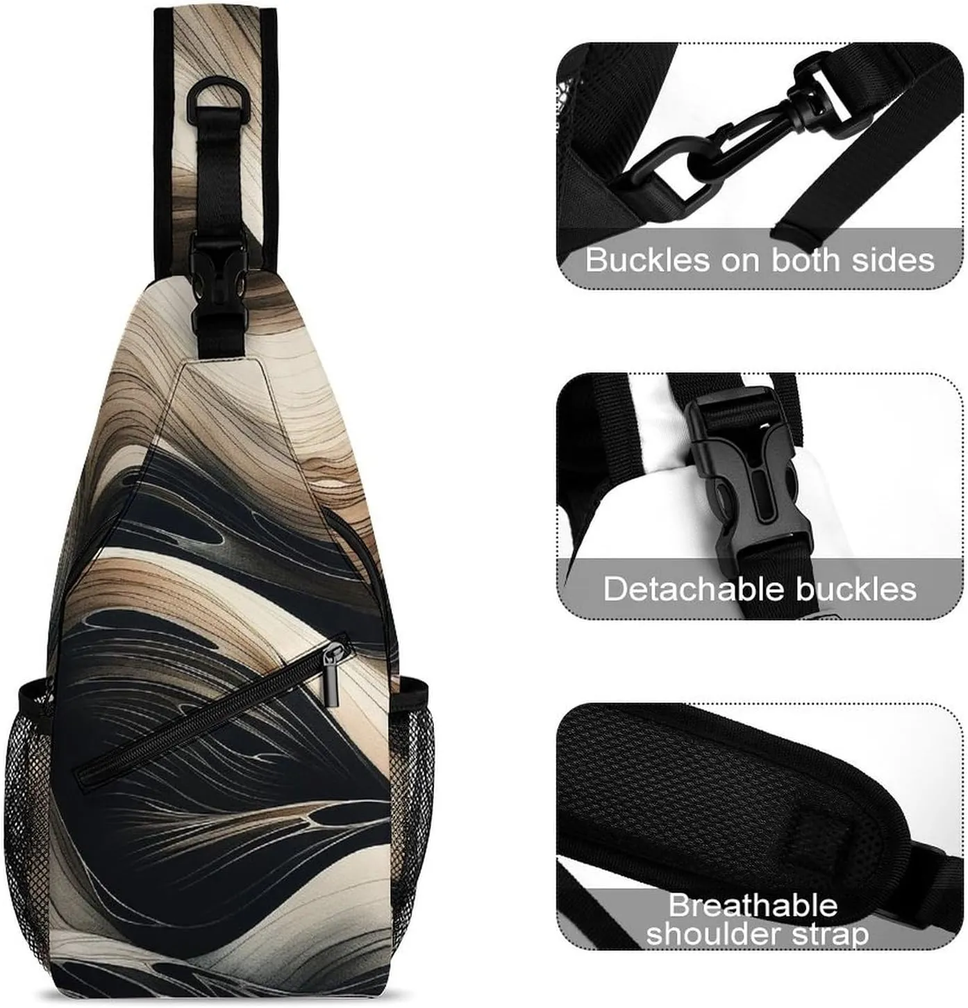 Two Wavy Lines Sling Backpack Crossbody Sling Bag Chest Bag Daypack Fanny Pack Cross Body Bag for Outdoors