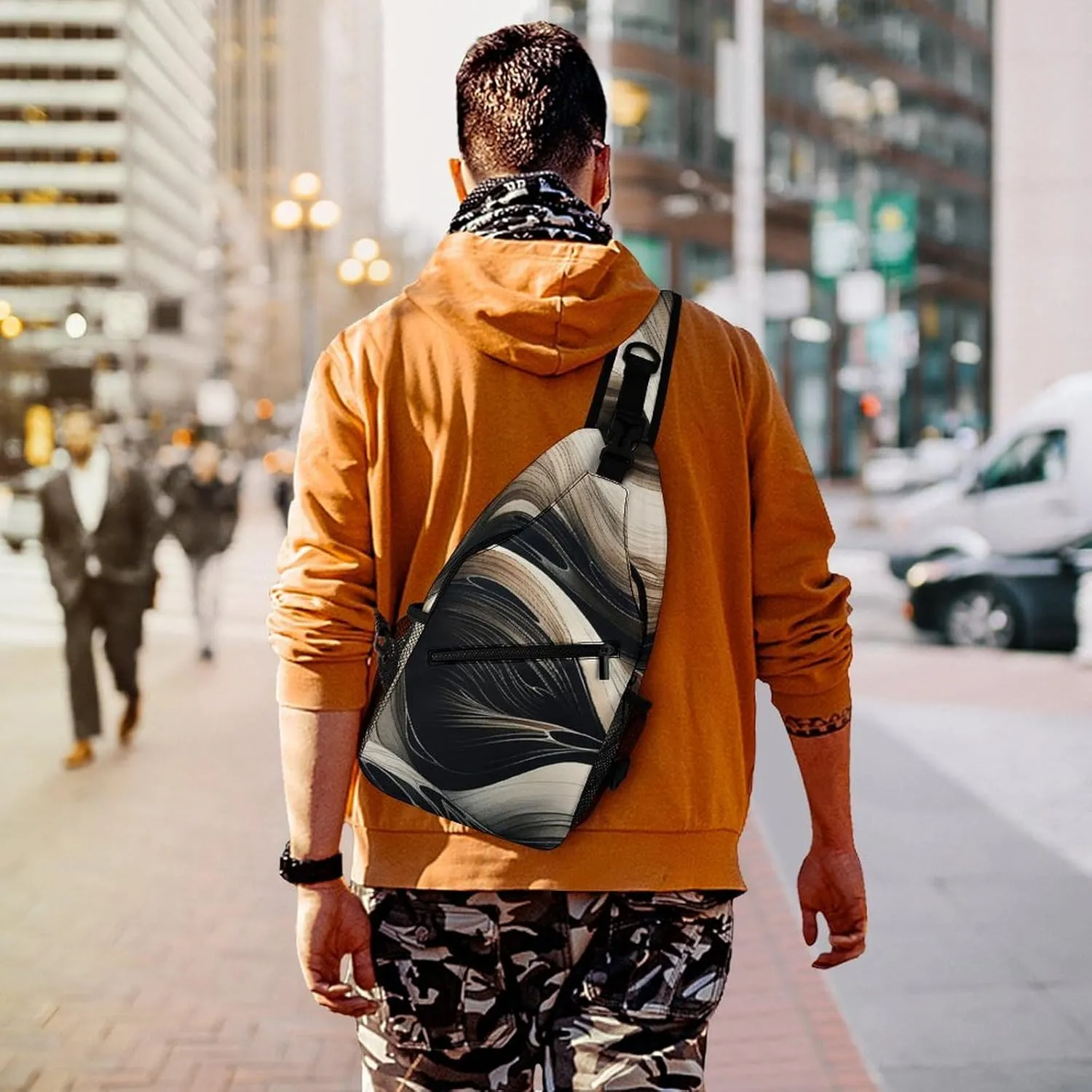 Two Wavy Lines Sling Backpack Crossbody Sling Bag Chest Bag Daypack Fanny Pack Cross Body Bag for Outdoors