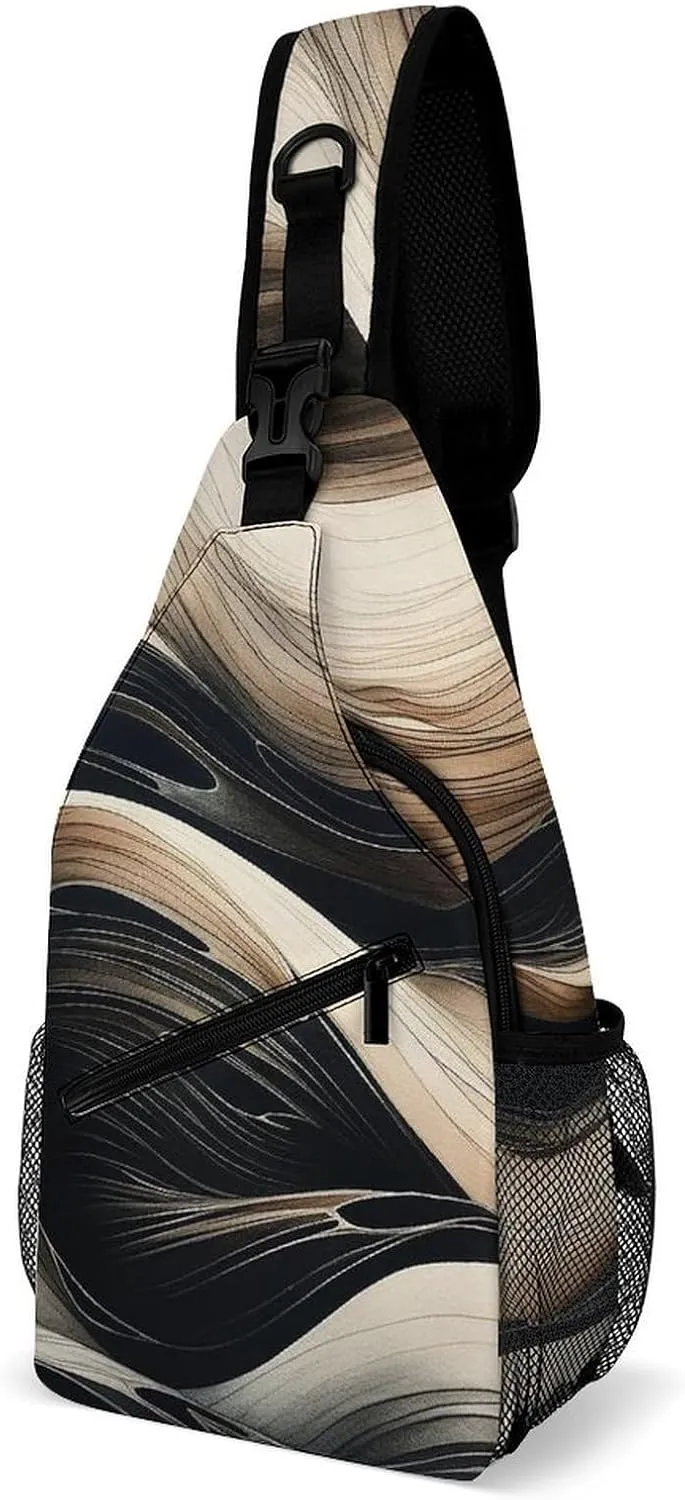 Two Wavy Lines Sling Backpack Crossbody Sling Bag Chest Bag Daypack Fanny Pack Cross Body Bag for Outdoors