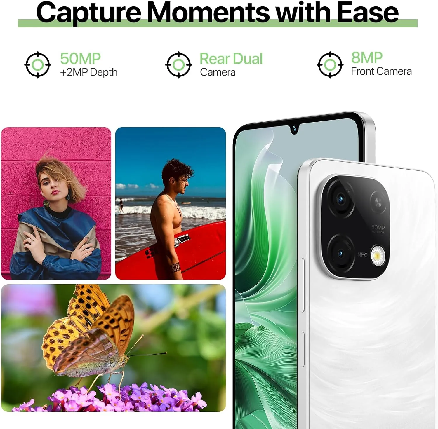 UMIDIGI G9C Android 14 Unlocked Cellphone,Octa-core 12GB  128GB Expand 1TB Unlocked Smartphone,6.75" HD  90Hz,5000mAh Battery,50MP Camera,GPS,BT 5.4,NFC,AI Face Unlock,Warranty,White