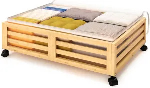 Under Bed Storage Container - 1 PCS Bamboo Underbed Storage with Dust Bag | Under Bed Storage with Wheels | Stackable Under Bed Shoe Drawer Storage for Clothes Blankets Bedding Toys