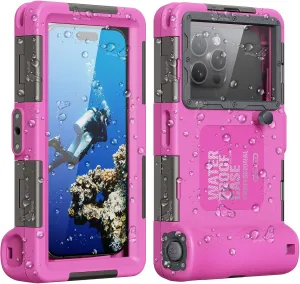 Underwater Snorkeling Diving Phone Case for iPhone 16/15/14/13/12/11 Pro Max/XS/X Galaxy S24/S23/S22/S21，[50ft/15m] Professional Scuba Dive Waterproof Case Underwater Photo Video （Pink）