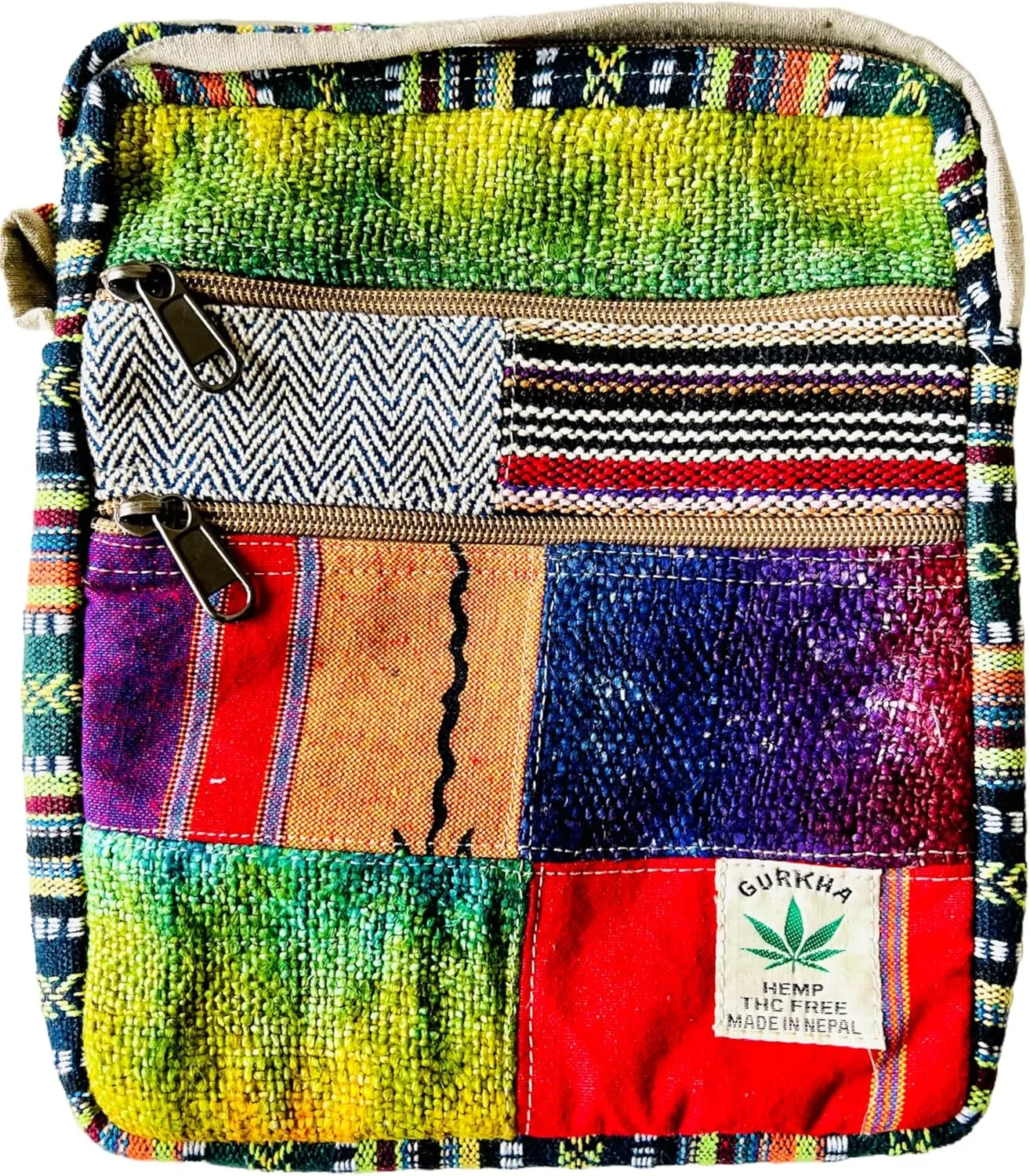 Unisex Cotton Crossbody Bag Hippie Patchwork 5 Pockets Passport Documents Shoulder Bag Eco-friendly - Handmade In Mt. Everest Country Nepal