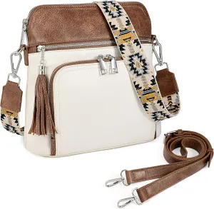 Uromee Crossbody Bags for Women Trendy Vegan Leather Multi Pocket Tassel Ladies Shoulder Handbag Purse Adjustable Strap