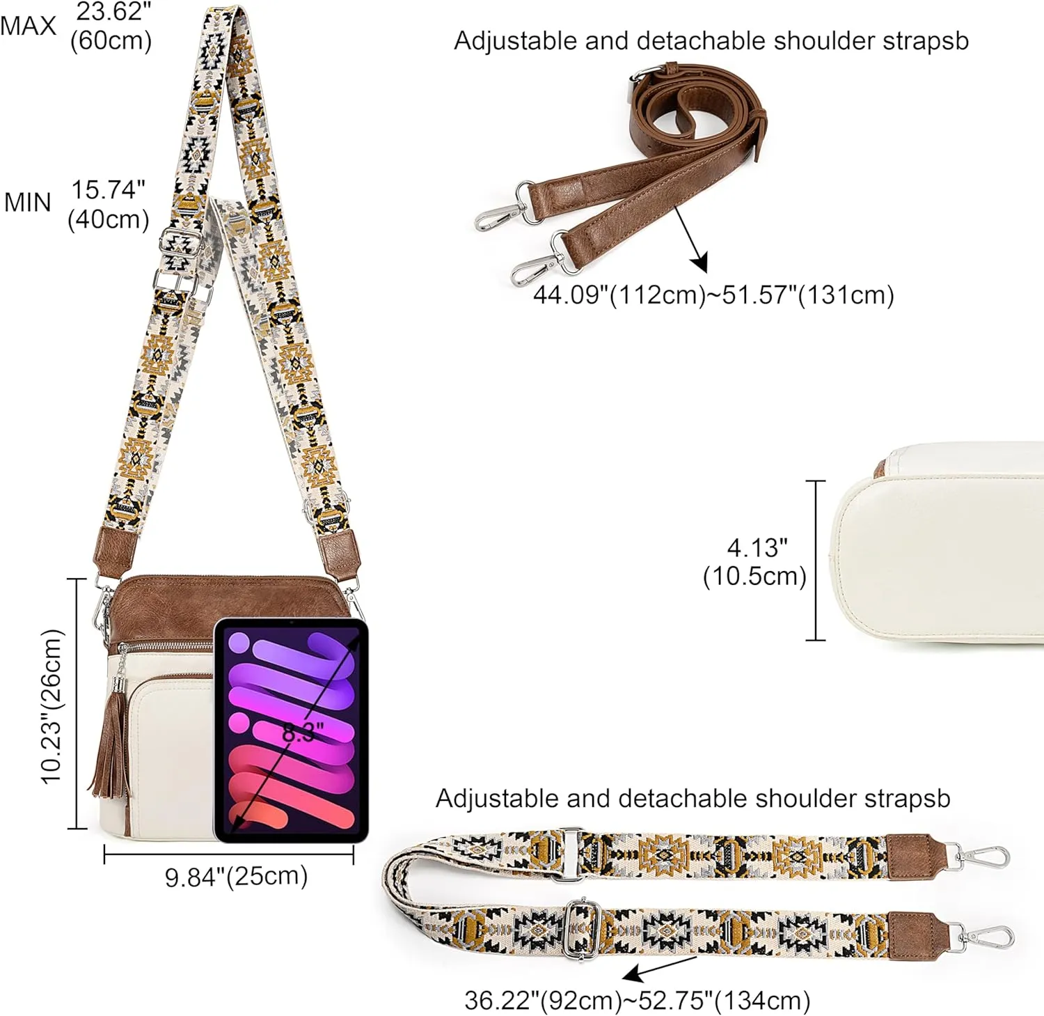 Uromee Crossbody Bags for Women Trendy Vegan Leather Multi Pocket Tassel Ladies Shoulder Handbag Purse Adjustable Strap