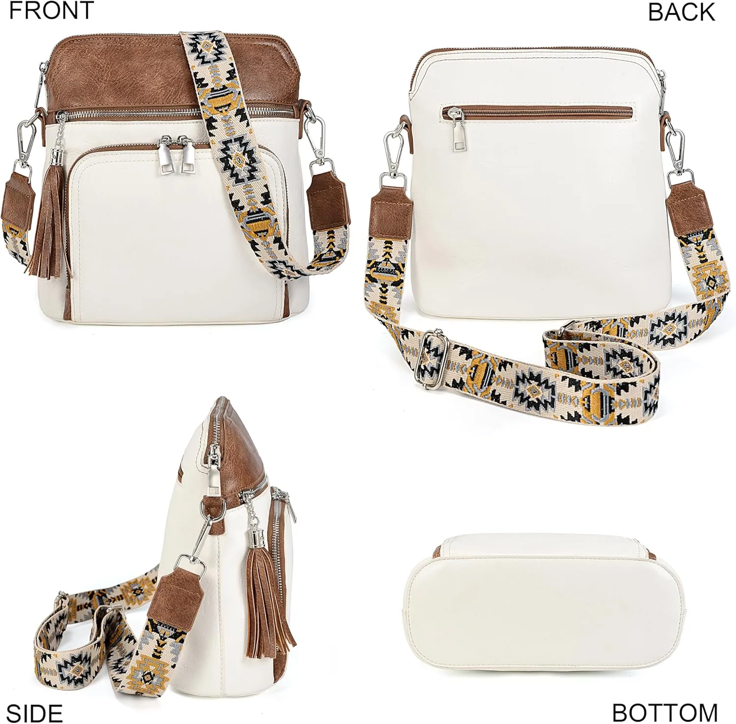 Uromee Crossbody Bags for Women Trendy Vegan Leather Multi Pocket Tassel Ladies Shoulder Handbag Purse Adjustable Strap