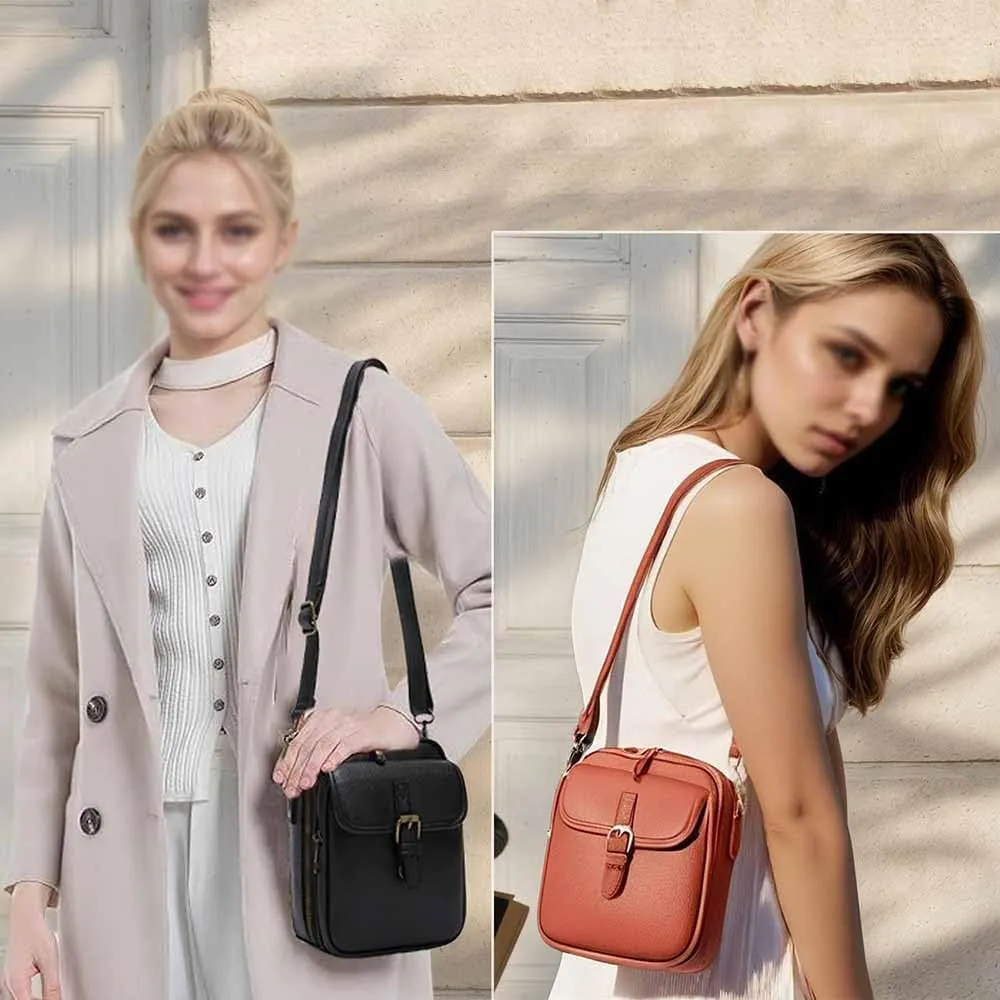 Urvash Crossbody Leather Bag, Anti Theft, Vintage Leather, with Two Compartments and 10 Card Slots for Women
