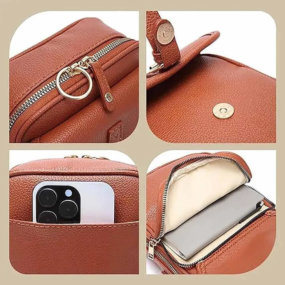 Urvash Crossbody Leather Bag, Anti Theft, Vintage Leather, with Two Compartments and 10 Card Slots for Women