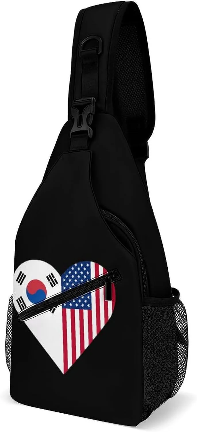 US and South Korean Flag Printed Crossbody Sling Bag Chest Bags Shoulder Backpack for Travel Sport
